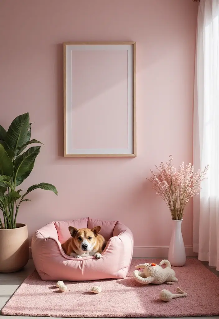 28 Pink Aesthetic Living Room Ideas That Feel Cute and Feminine - 28. Pink Pet-Friendly Decor