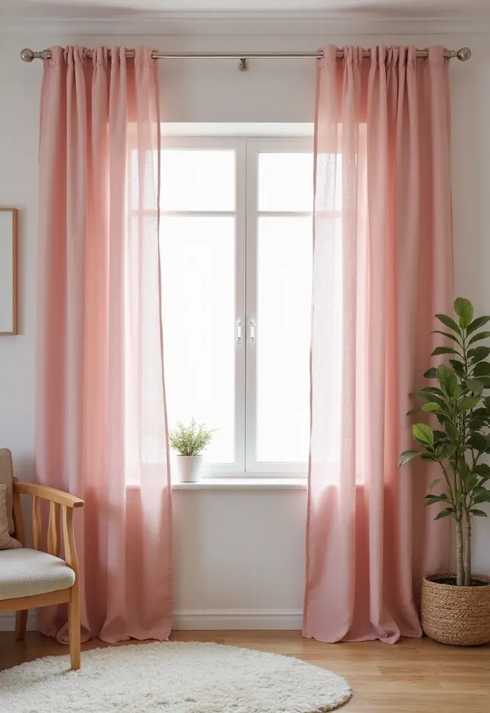 28 Pink Aesthetic Living Room Ideas That Feel Cute and Feminine - 4. Light Pink Curtains