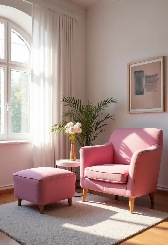 28 Pink Aesthetic Living Room Ideas That Feel Cute and Feminine - 5. Pink Accent Furniture