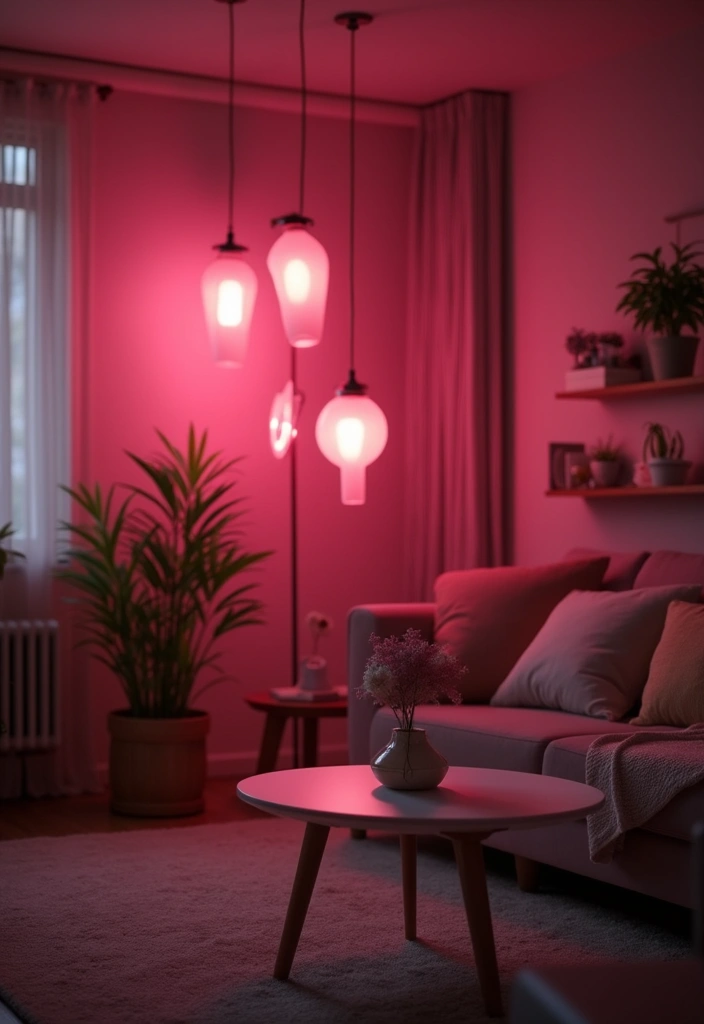 28 Pink Aesthetic Living Room Ideas That Feel Cute and Feminine - 9. Whimsical Pink Lighting