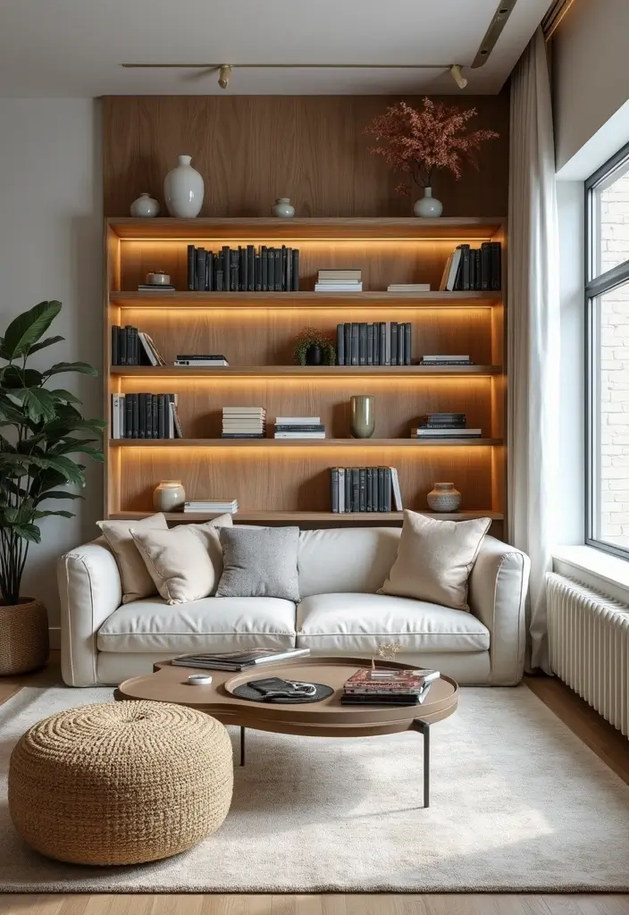 28 Small Living Room With TV Ideas That Save Space and Style - 9. Open Shelving for a Spacious Feel