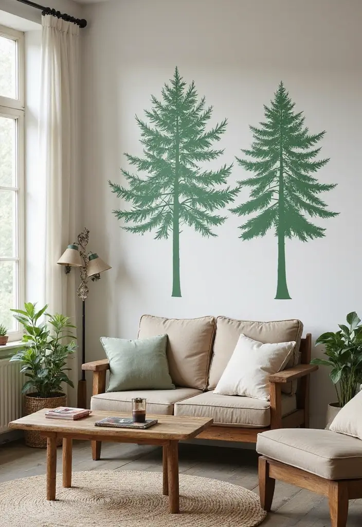 28 Stencil Designs Wall Living Room Ideas That Add Creative Flair - 1. Whimsical Forest Patterns