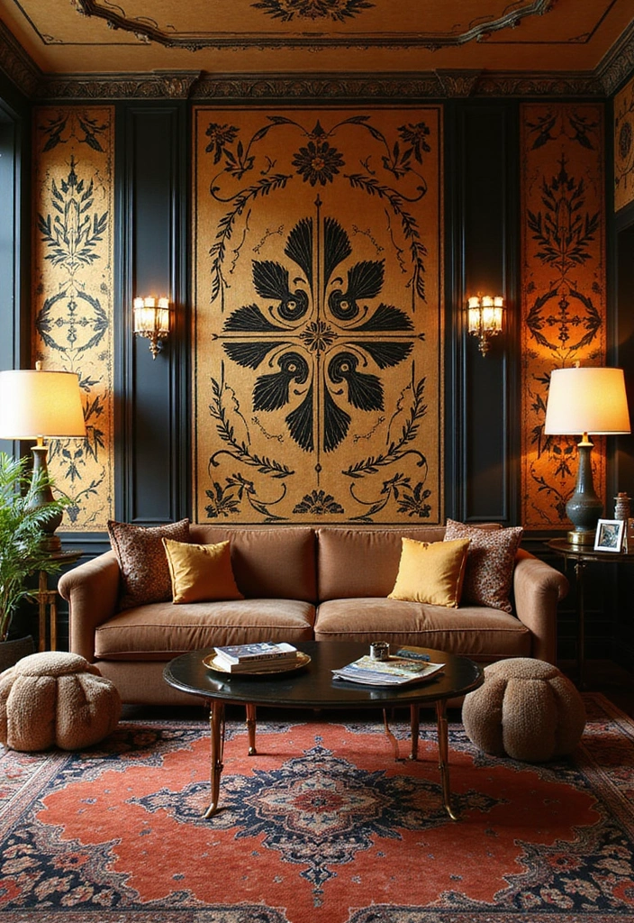 28 Stencil Designs Wall Living Room Ideas That Add Creative Flair - 11. Art Deco Designs
