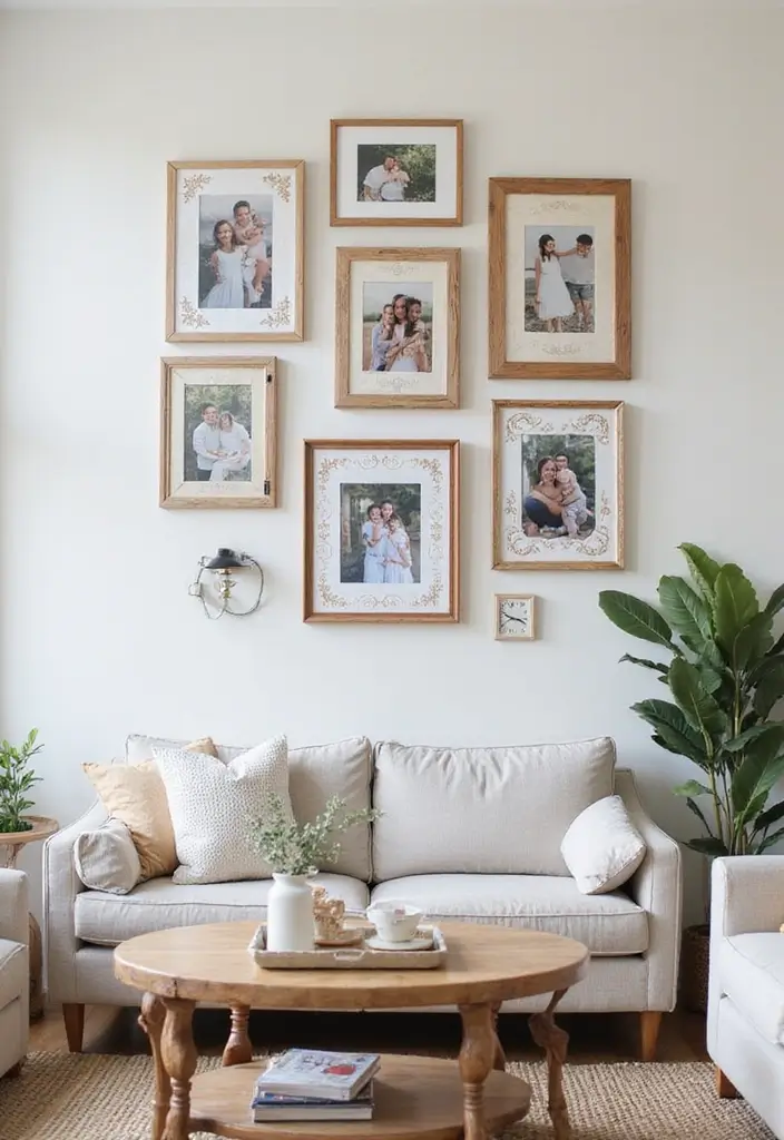 28 Stencil Designs Wall Living Room Ideas That Add Creative Flair - 14. DIY Photo Wall