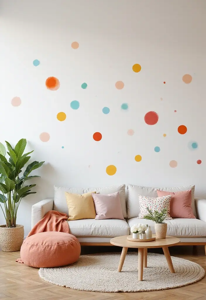 28 Stencil Designs Wall Living Room Ideas That Add Creative Flair - 17. Playful Dots and Circles