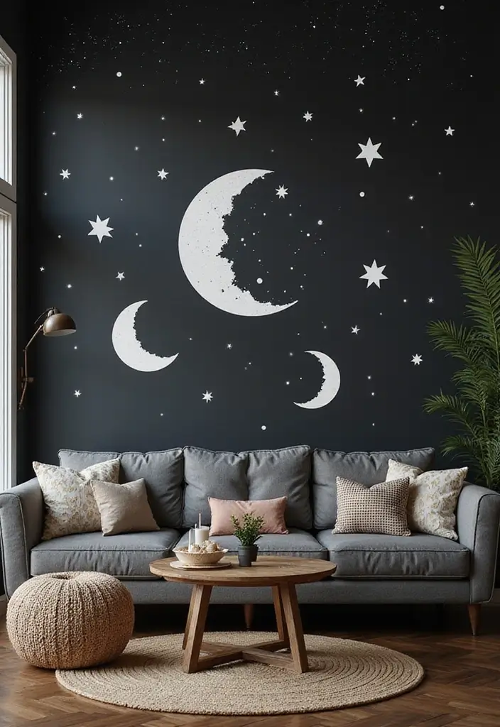 28 Stencil Designs Wall Living Room Ideas That Add Creative Flair - 21. Celestial Designs