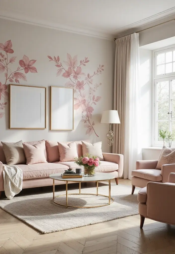 28 Stencil Designs Wall Living Room Ideas That Add Creative Flair - 3. Elegant Floral Motifs