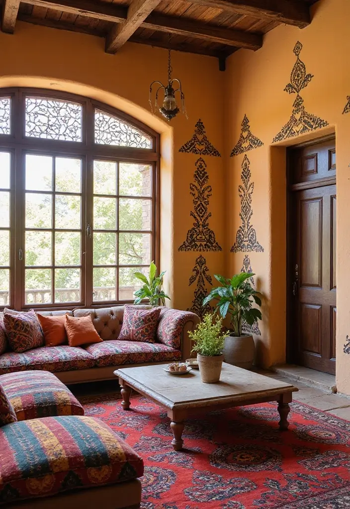28 Stencil Designs Wall Living Room Ideas That Add Creative Flair - 5. Cultural Patterns