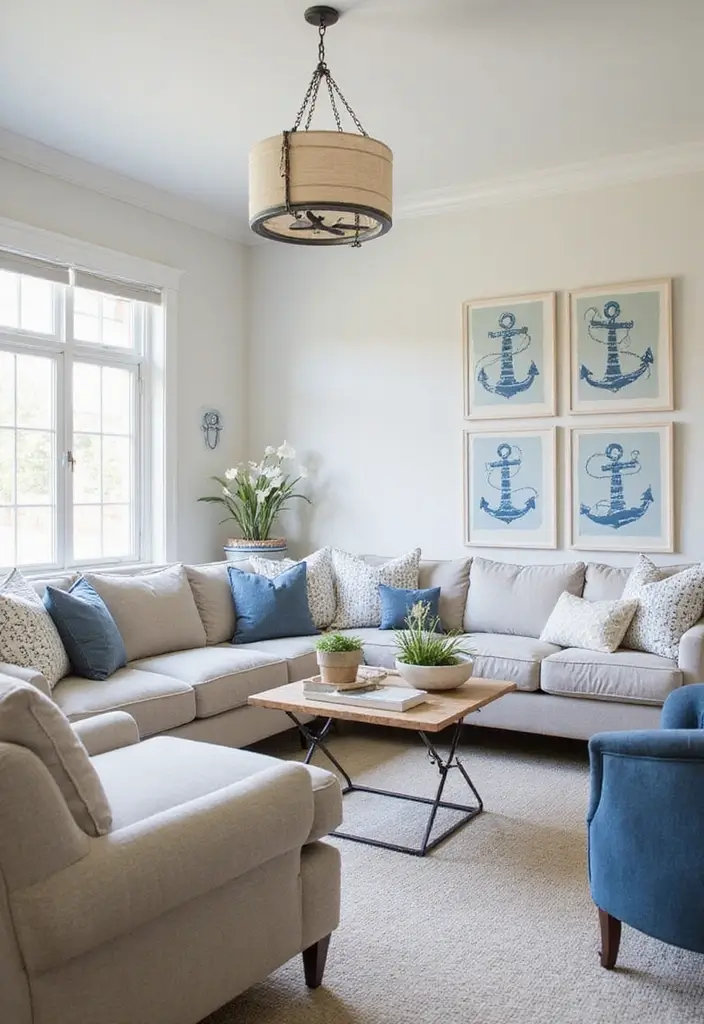28 Stencil Designs Wall Living Room Ideas That Add Creative Flair - 7. Nautical-Themed Stencils