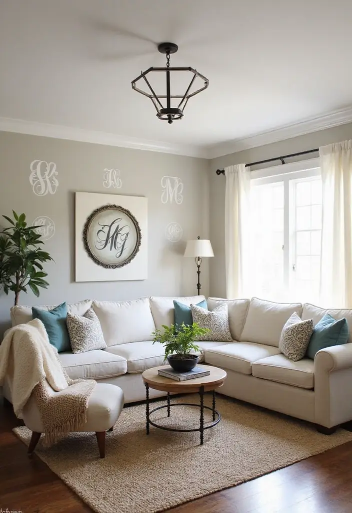 28 Stencil Designs Wall Living Room Ideas That Add Creative Flair - 9. Custom Monograms