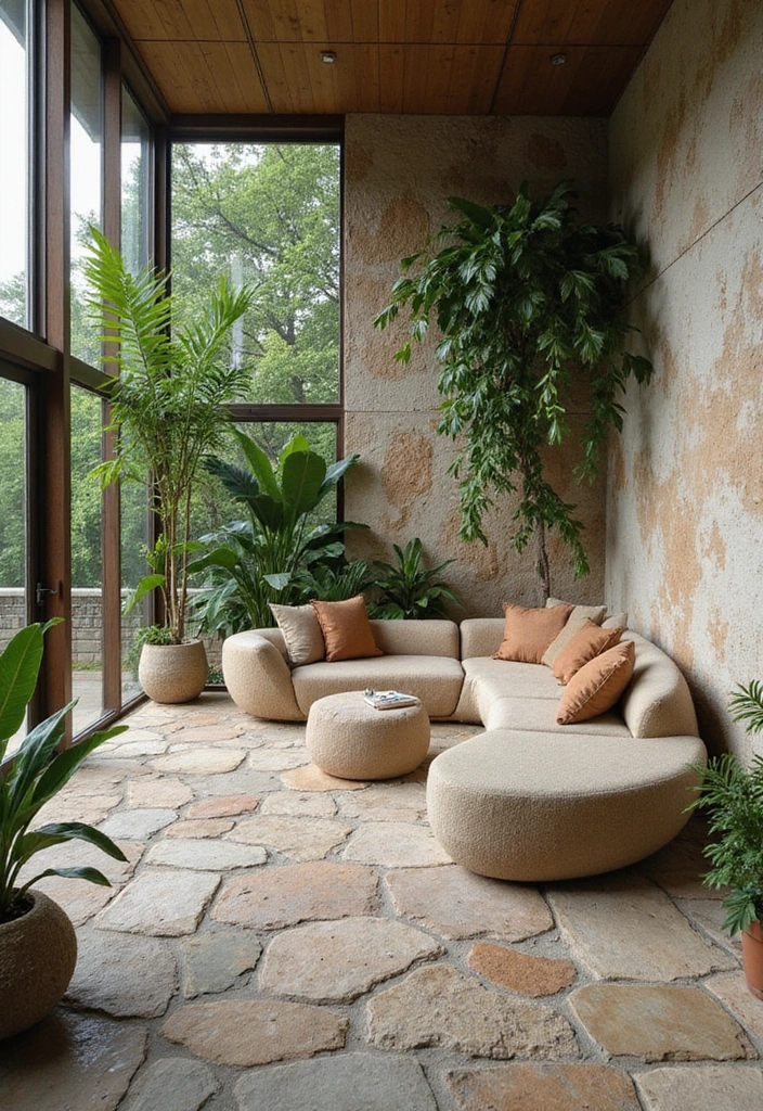 28 Stone Floor Living Room Ideas That Feel Earthy and Elegant - 12. Outdoor-Inspired Stone Flooring