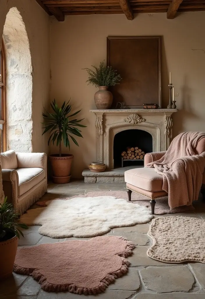28 Stone Floor Living Room Ideas That Feel Earthy and Elegant - 13. Layering with Rugs