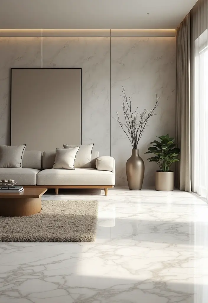 28 Stone Floor Living Room Ideas That Feel Earthy and Elegant - 2. Polished Stones for a Modern Look