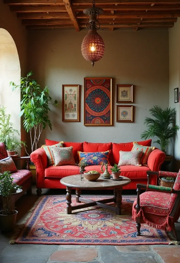 28 Stone Floor Living Room Ideas That Feel Earthy and Elegant - 22. Bohemian Stone Decor