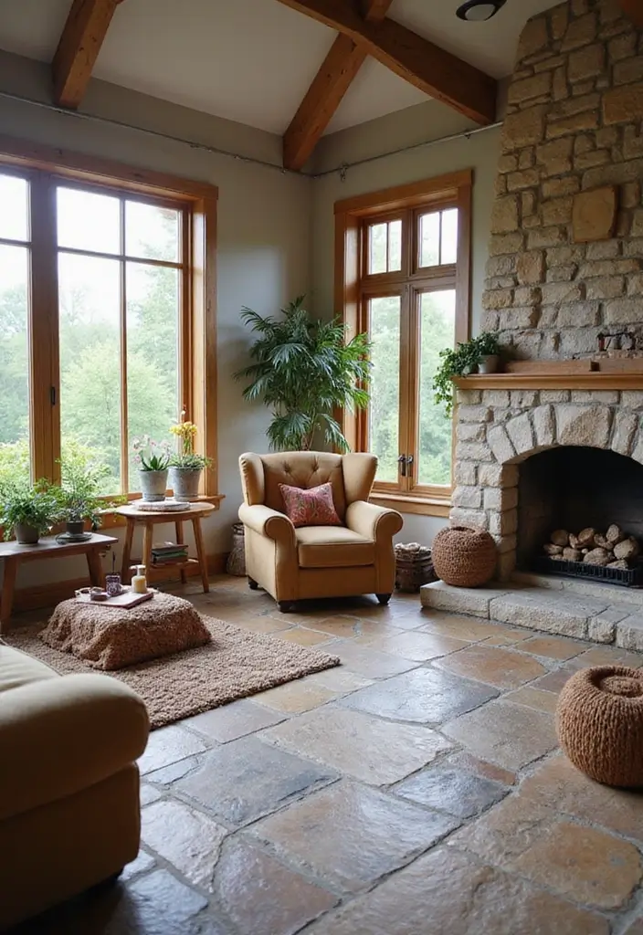 28 Stone Floor Living Room Ideas That Feel Earthy and Elegant - 24. Family-Friendly Stone Solutions