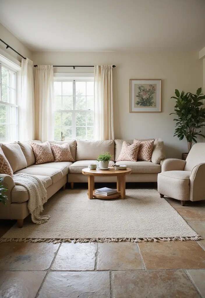 28 Stone Floor Living Room Ideas That Feel Earthy and Elegant - 25. Seasonal Decor Changes