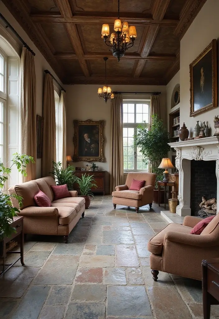 28 Stone Floor Living Room Ideas That Feel Earthy and Elegant - 27. Timeless Elegance with Classic Stones