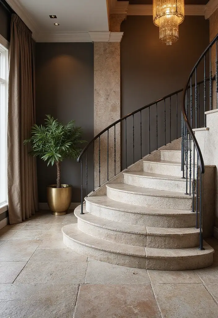 28 Stone Floor Living Room Ideas That Feel Earthy and Elegant - 28. Luxurious Textured Stairs