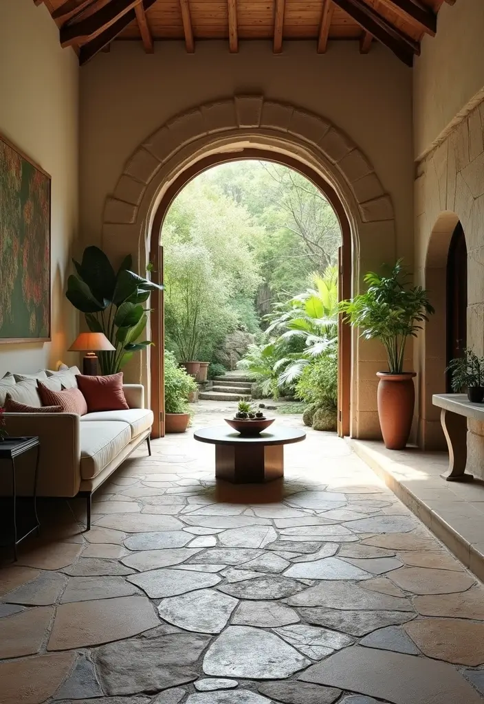 28 Stone Floor Living Room Ideas That Feel Earthy and Elegant - 4. Circular Patterns for Visual Interest