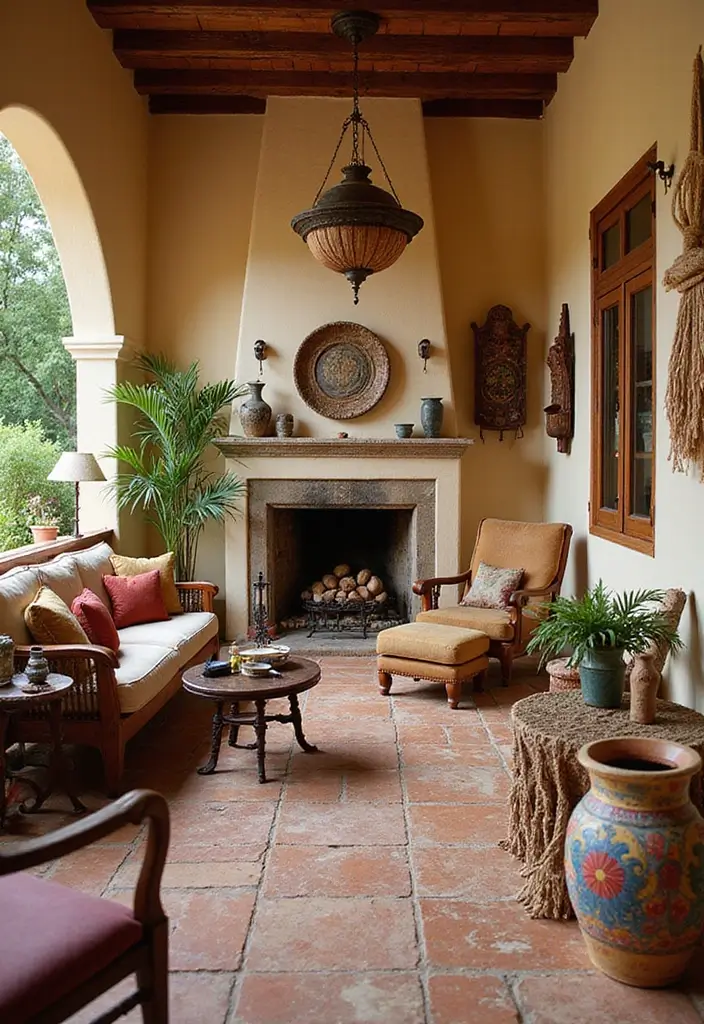 28 Stone Floor Living Room Ideas That Feel Earthy and Elegant - 7. Spanish-Style Terracotta Tiles