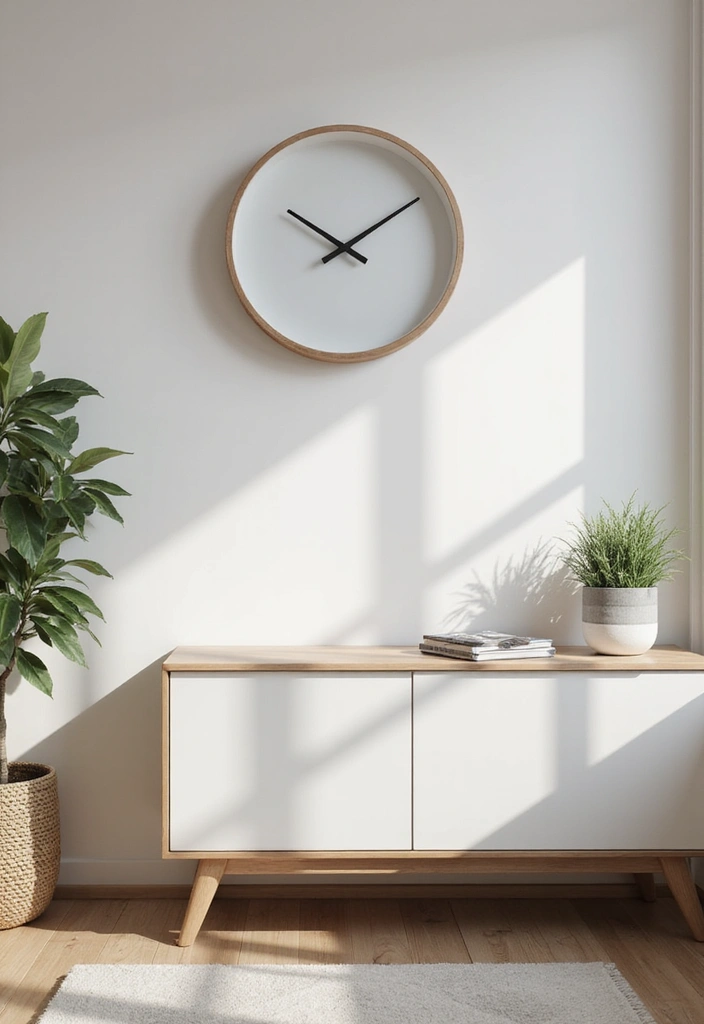 28 Studio Apartment Living Room Ideas That Save Space Beautifully - 15. Minimalist Wall Clocks