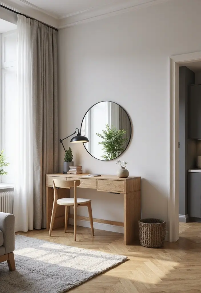 28 Studio Apartment Living Room Ideas That Save Space Beautifully - 17. Clever Use of Mirrors