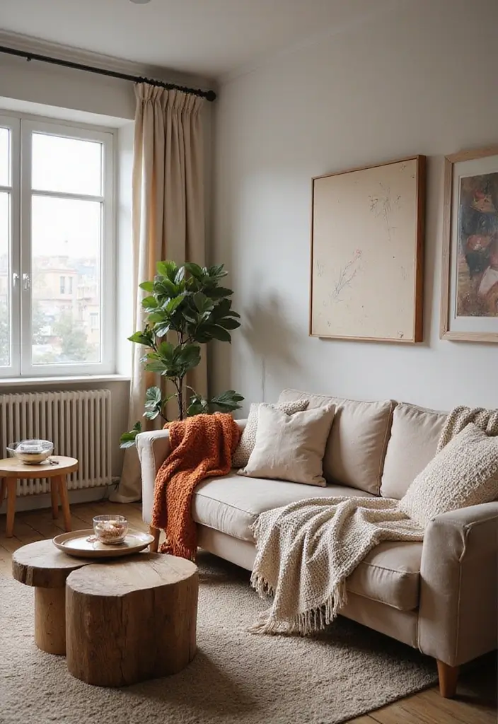 28 Studio Apartment Living Room Ideas That Save Space Beautifully - 18. Textured Throws and Blankets