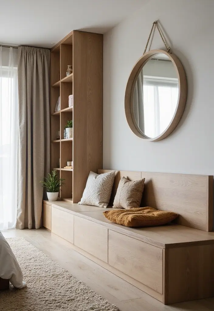 28 Studio Apartment Living Room Ideas That Save Space Beautifully - 20. Multi-Purpose Benches