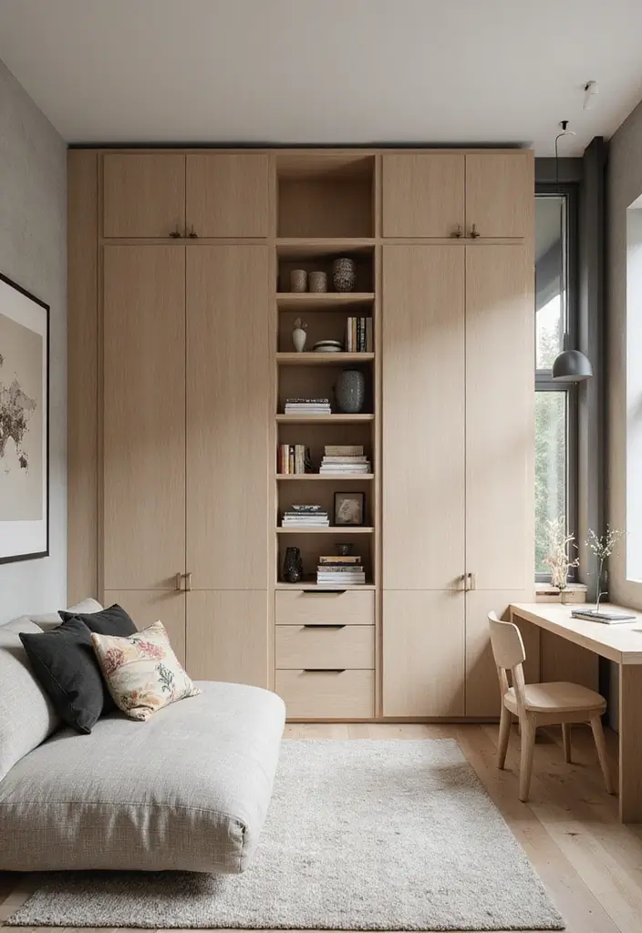 28 Studio Apartment Living Room Ideas That Save Space Beautifully - 25. Custom Built-In Furniture