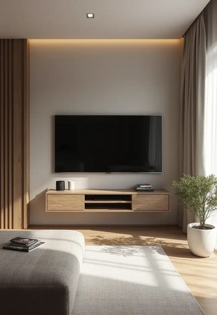 28 Studio Apartment Living Room Ideas That Save Space Beautifully - 27. Floating TV Stands