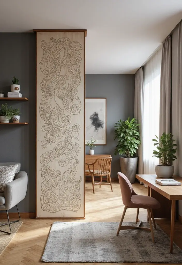 28 Studio Apartment Living Room Ideas That Save Space Beautifully - 4. Decorative Room Dividers