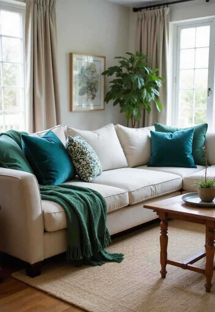 28 Teal and Green Living Room Ideas That Feel Fresh and Natural - 1. Layered Textures