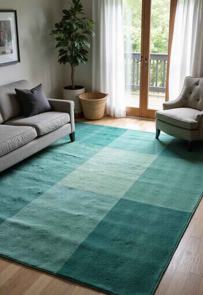 28 Teal and Green Living Room Ideas That Feel Fresh and Natural - 13. Accent Rugs