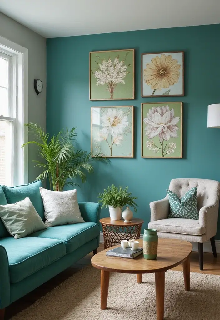 28 Teal and Green Living Room Ideas That Feel Fresh and Natural - 16. Upcycled Decor Projects
