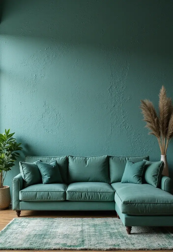 28 Teal and Green Living Room Ideas That Feel Fresh and Natural - 17. Textured Wall Treatments