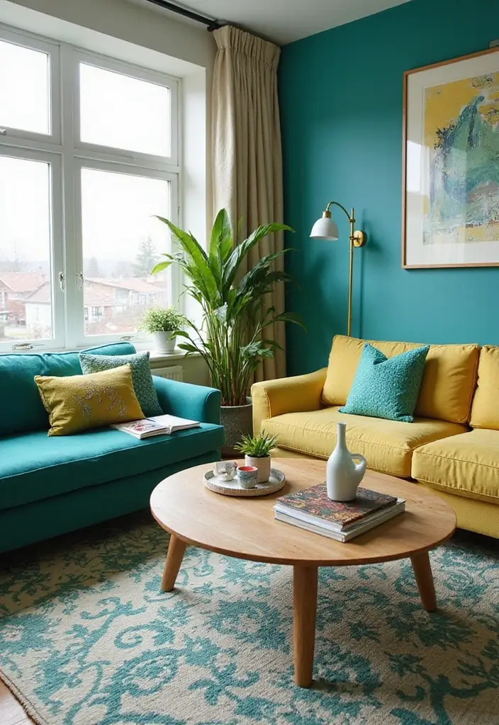 28 Teal and Green Living Room Ideas That Feel Fresh and Natural - 24. Playful Patterns