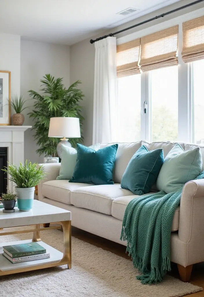 28 Teal and Green Living Room Ideas That Feel Fresh and Natural - 28. Seasonal Decor Changes