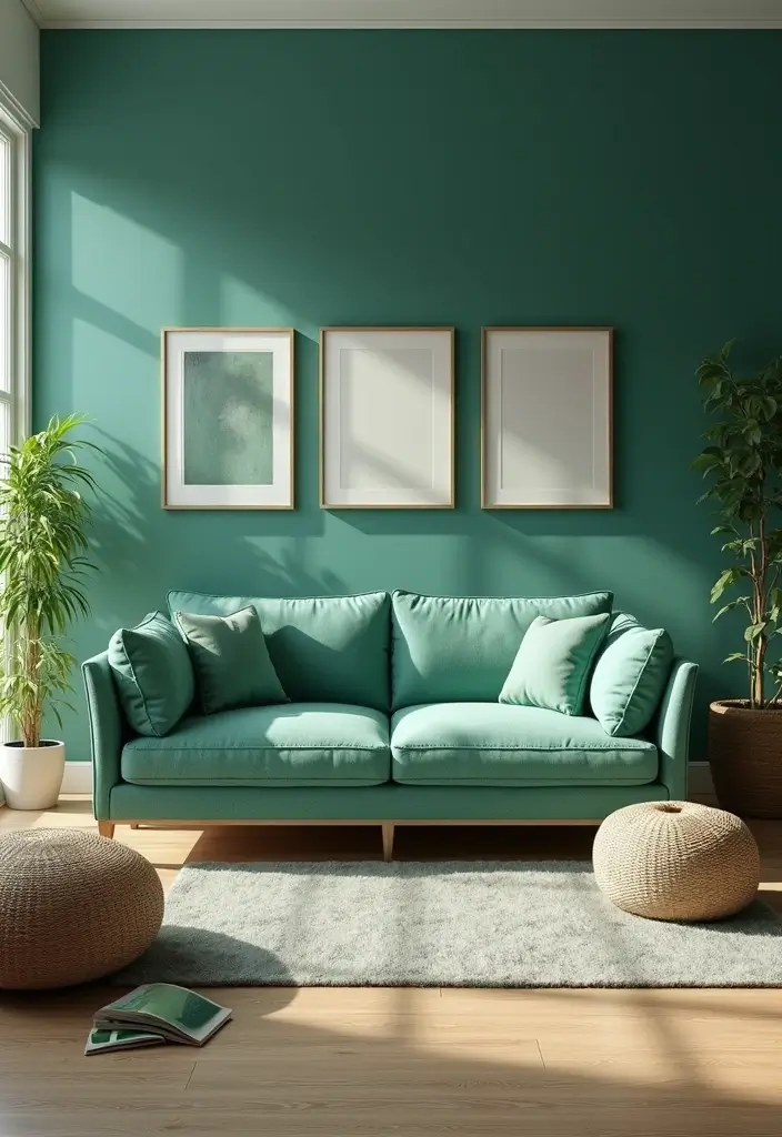 28 Teal and Green Living Room Ideas That Feel Fresh and Natural - 3. Sophisticated Teal Walls