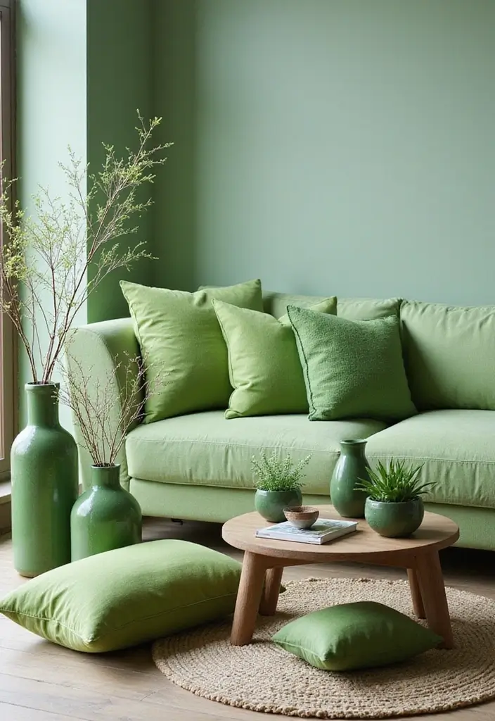 28 Teal and Green Living Room Ideas That Feel Fresh and Natural - 5. Green Accents Everywhere