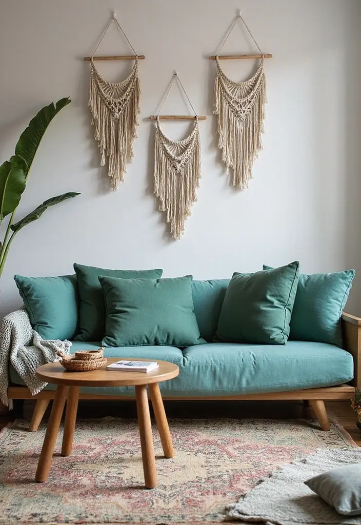 28 Teal and Green Living Room Ideas That Feel Fresh and Natural - 7. Bohemian Touches
