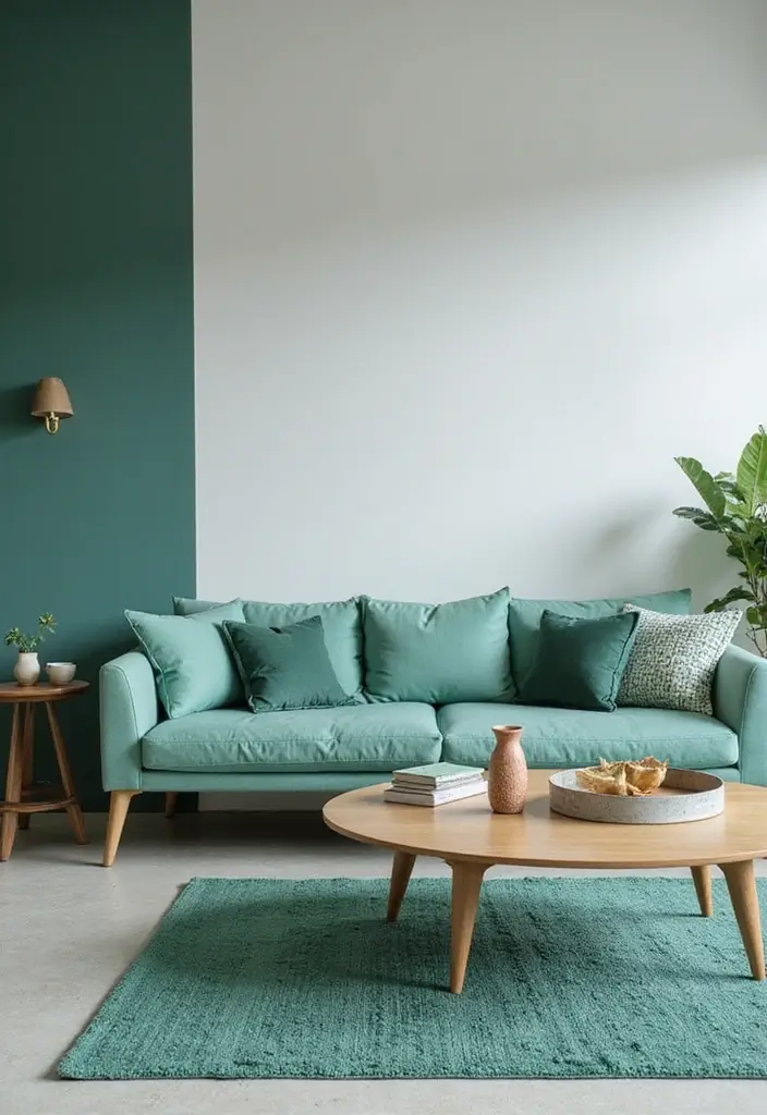 28 Teal and Green Living Room Ideas That Feel Fresh and Natural - 9. Minimalist Design