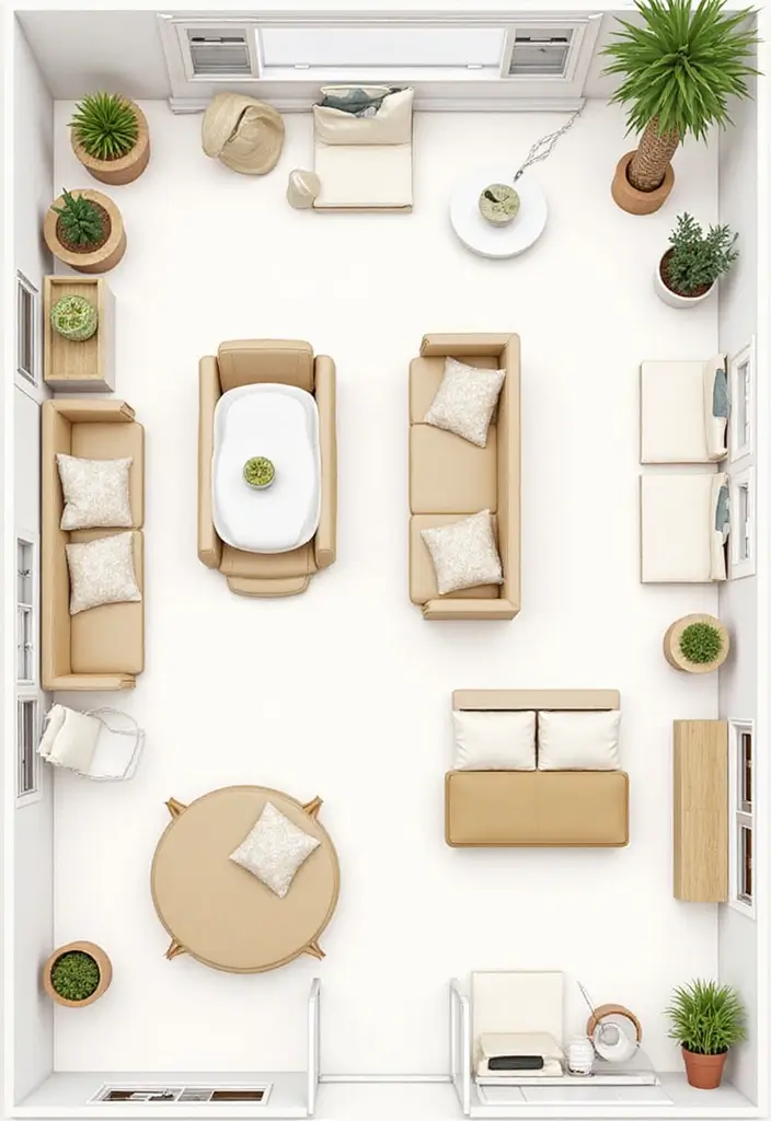 28 White and Tan Living Room Ideas That Feel Calm and Inviting - 18. Smart Space Planning