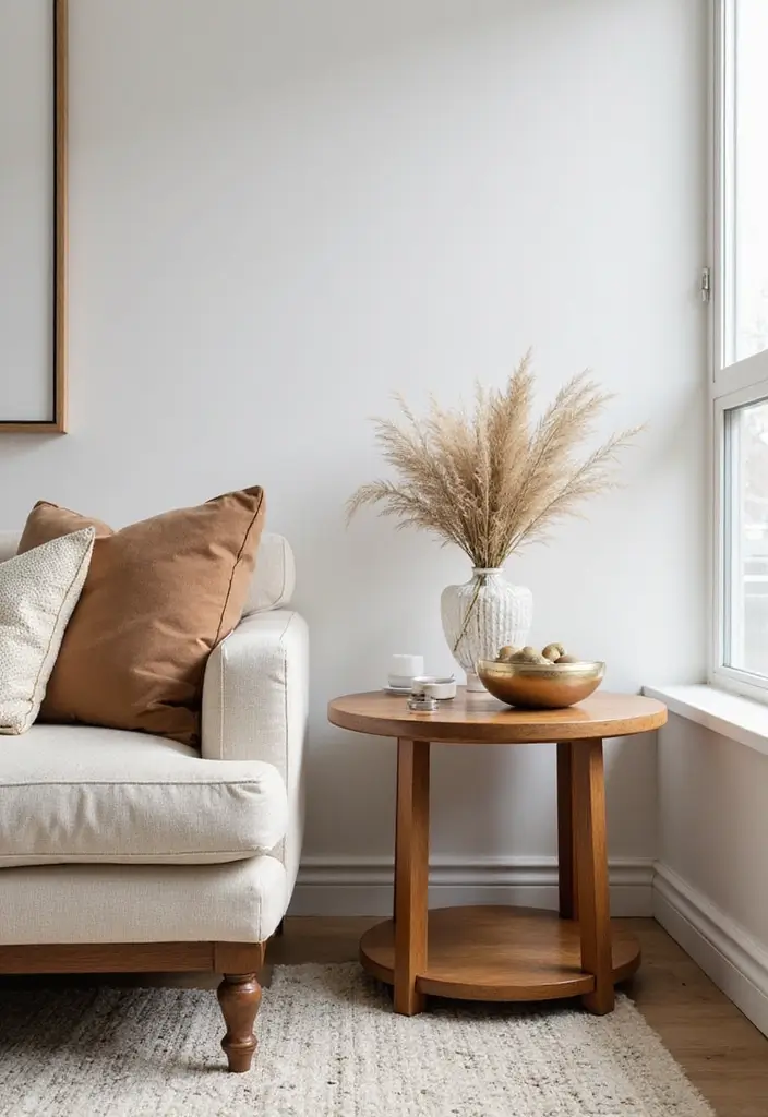 28 White and Tan Living Room Ideas That Feel Calm and Inviting - 25. Chic Side Tables