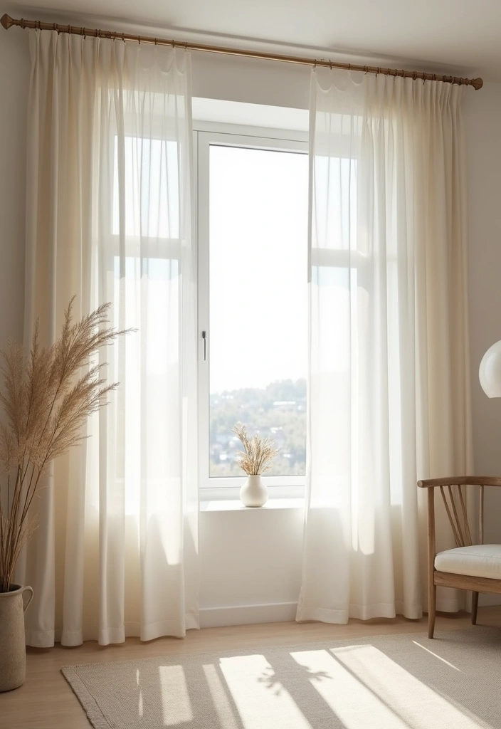28 White and Tan Living Room Ideas That Feel Calm and Inviting - 3. Light and Airy Drapes