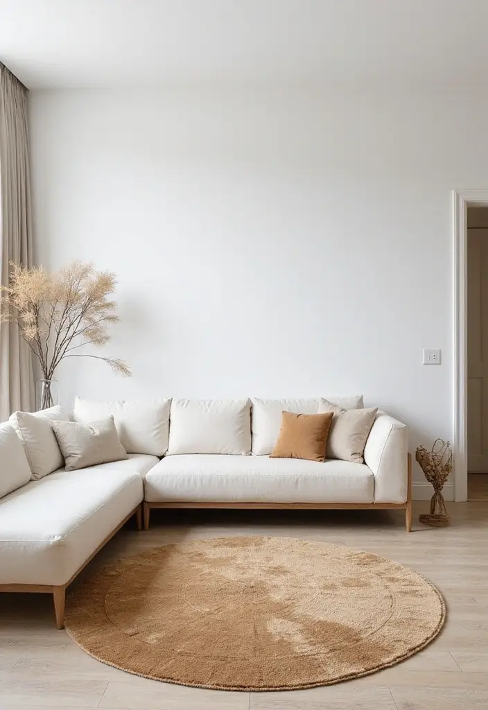 28 White and Tan Living Room Ideas That Feel Calm and Inviting - 4. Elegant Area Rugs