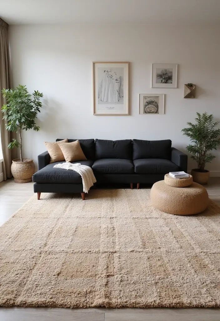 29 Black White and Beige Living Room Ideas That Feel Modern and Balanced - 10. Beige Textured Rugs