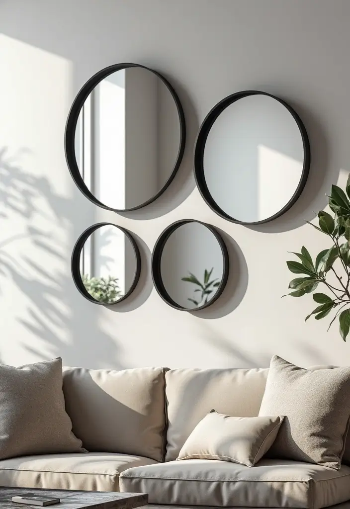 29 Black White and Beige Living Room Ideas That Feel Modern and Balanced - 11. Black Framed Mirrors