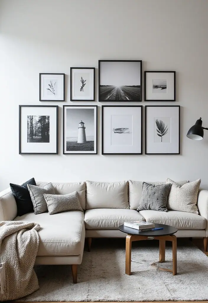 29 Black White and Beige Living Room Ideas That Feel Modern and Balanced - 15. Black and White Art Prints