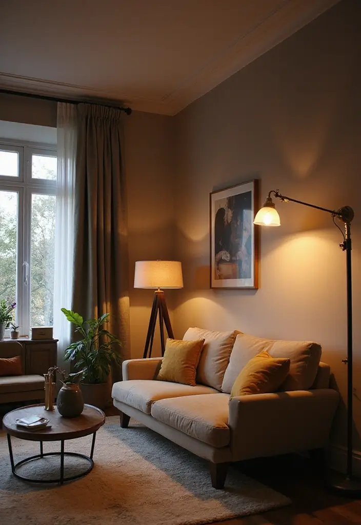 29 Black White and Beige Living Room Ideas That Feel Modern and Balanced - 18. Layered Lighting