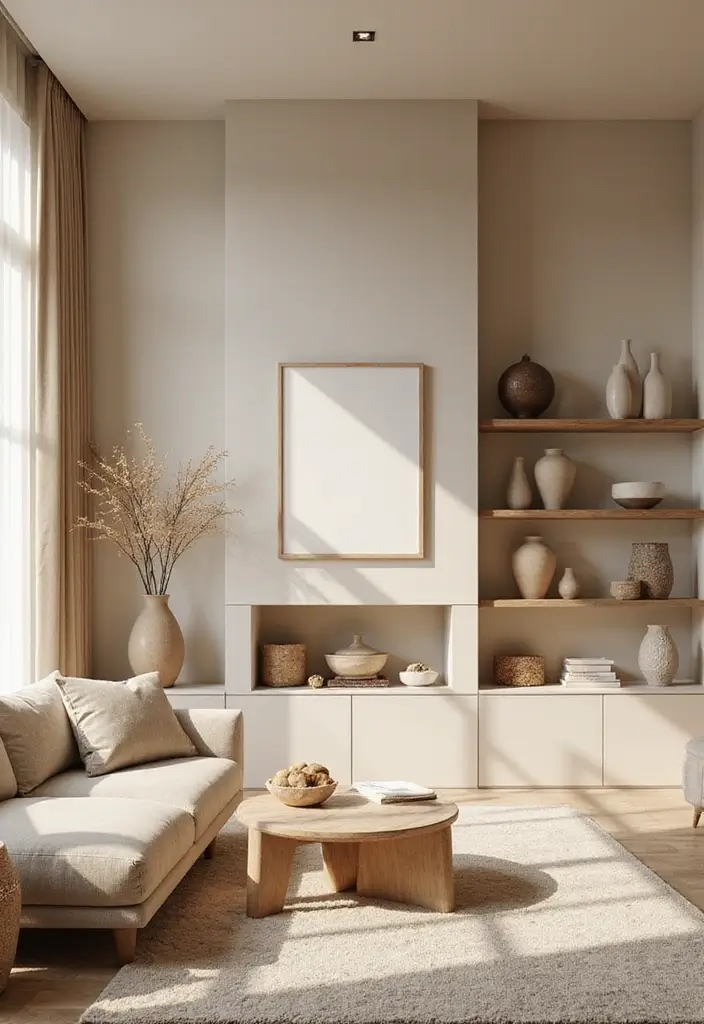 29 Black White and Beige Living Room Ideas That Feel Modern and Balanced - 20. Beige Accent Decor